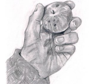 Hand und Apfel gezeichnet Hand und Apfel gezeichnet